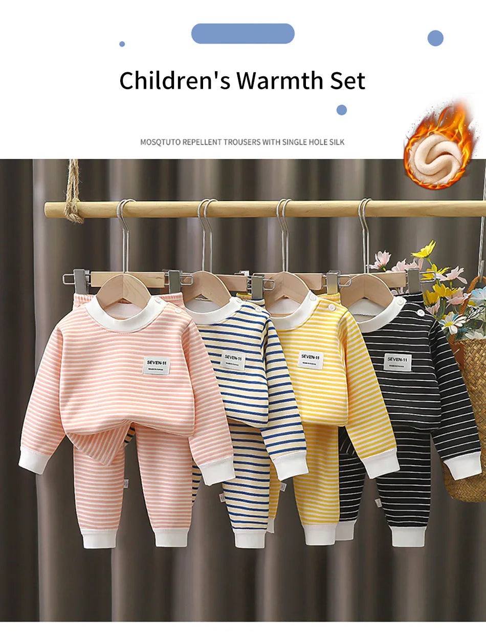Thickened Plush Fleece Lined Children Thermal Homewear Underwear Warmth and Comfortable Set Unisex Suitable Kids in Cold Seasons