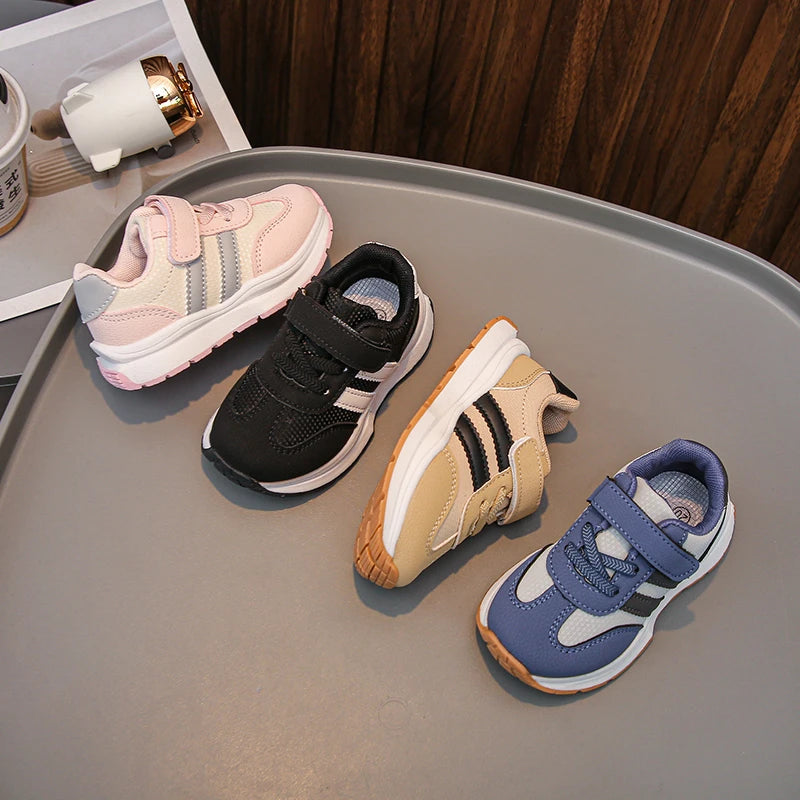 Children's Sneakers 0-8 Years Old Blue Leather Boys Girls Single Shoes Four Seasons Models Soft Non-slip Kids Walking Shoes