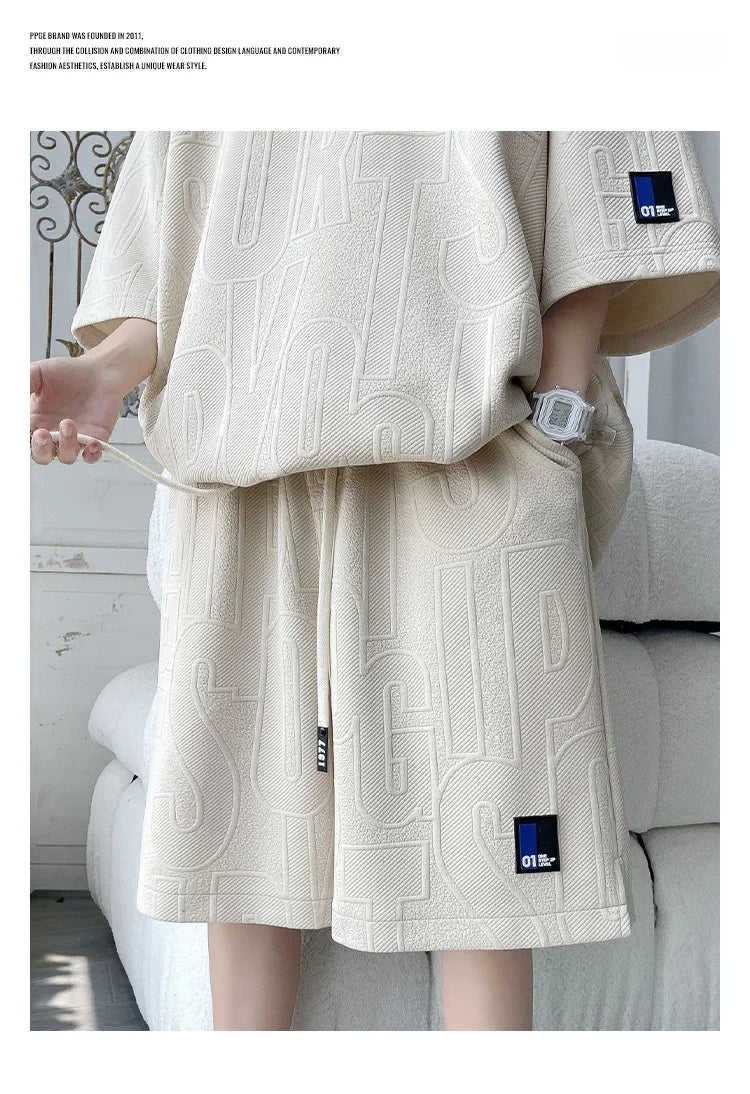 Summer ort Sve T-irt Set Men's Casual Spor Lightweight Five-Quarter Pants Matching Whole Set Youth Faion