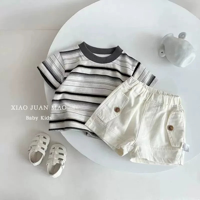 2024 Summer Baby Boy Clothing Sets Fashion Bear Embroidery Short Sleeve T-shirt+Shorts Children 2Pcs Suit Girl Kids Sports Set