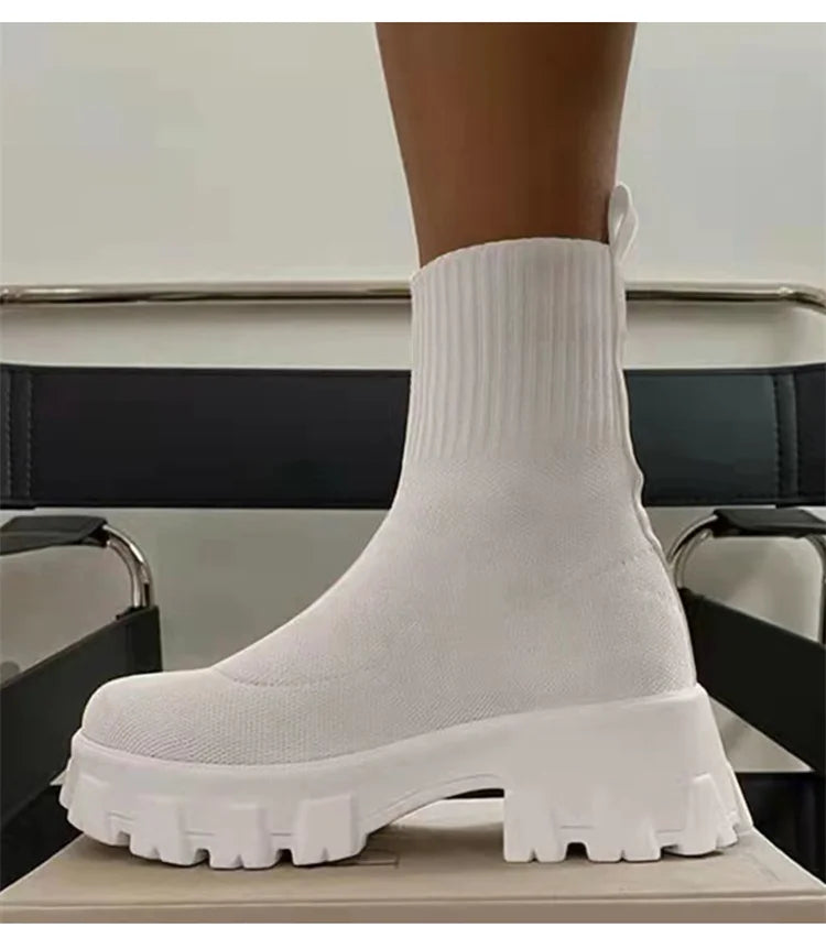 Women Boots Autumn Winter Boots Slip on Knitted Socks Shoes Women 2022 Platform Boots with Heels Botas De Mujer Female Botines