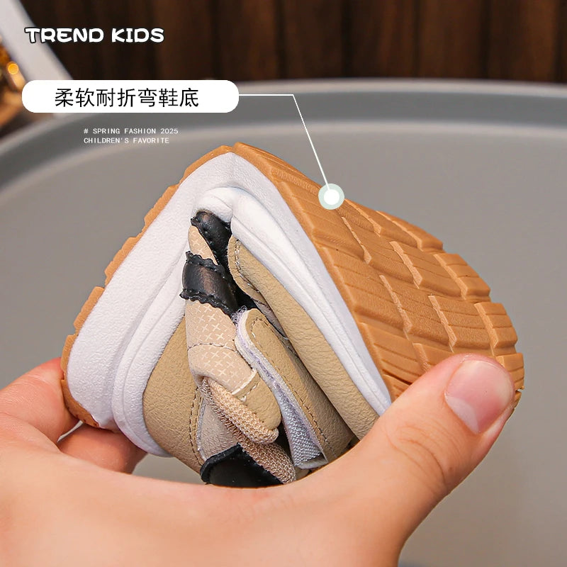 Children's Sneakers 0-8 Years Old Blue Leather Boys Girls Single Shoes Four Seasons Models Soft Non-slip Kids Walking Shoes