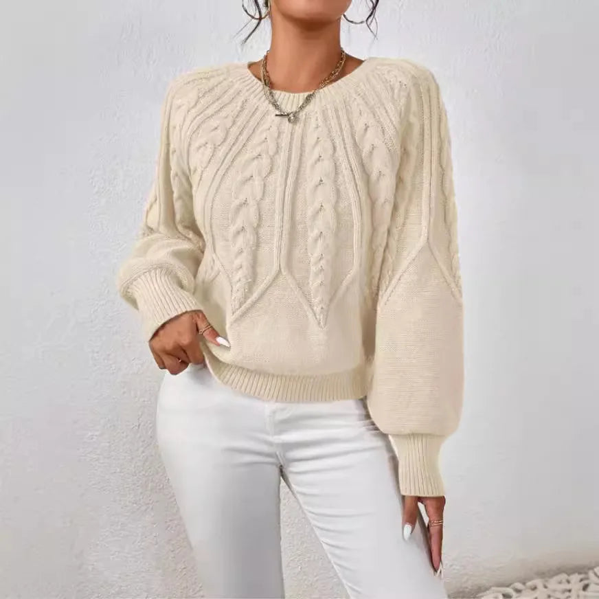 Knit Sweaters Women Loose Full Sleeve Thick Spliced Jumpers Round Neck Solid Casual Pullovers Office Lady Elegant 2025