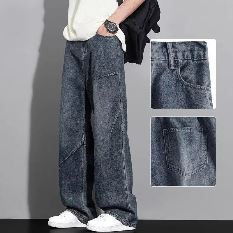 2025 new jeans men's spring and autumn retro loose straight leg casual pants American fashion brand high street curved knife pan