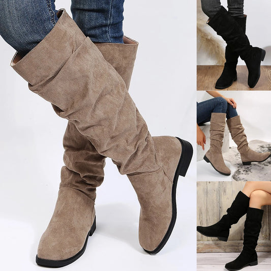 New Autumn Winter Fashion Botas High Quality Pleated Boots Round Toe Thick Bottom Boots Comfortable Women's Boots Mujer