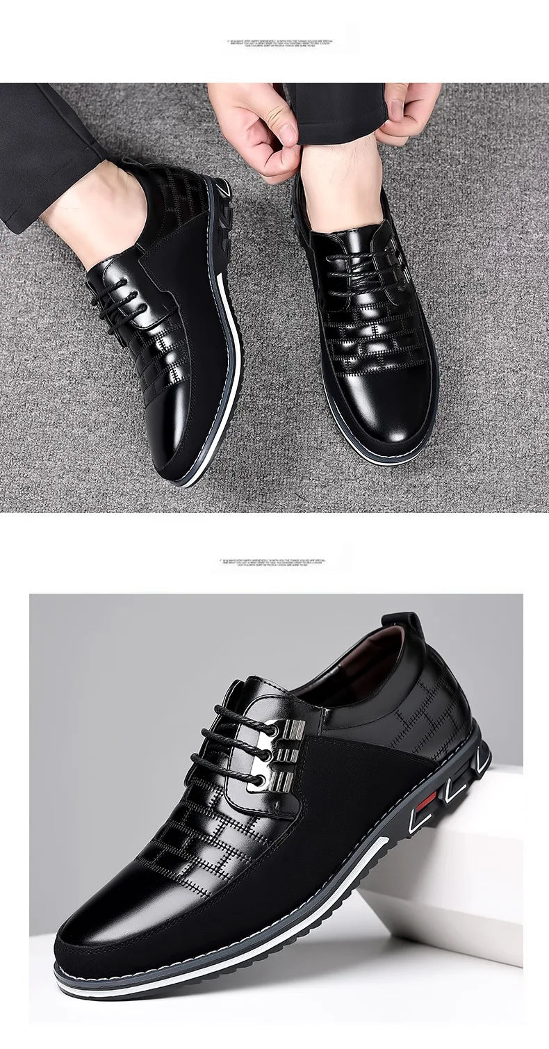 2023 Men Sneakers Shoes Fashion Brand Classic Lace-Up Casual Loafers Pu Leather Shoes Black Breathable Business Men Shoes