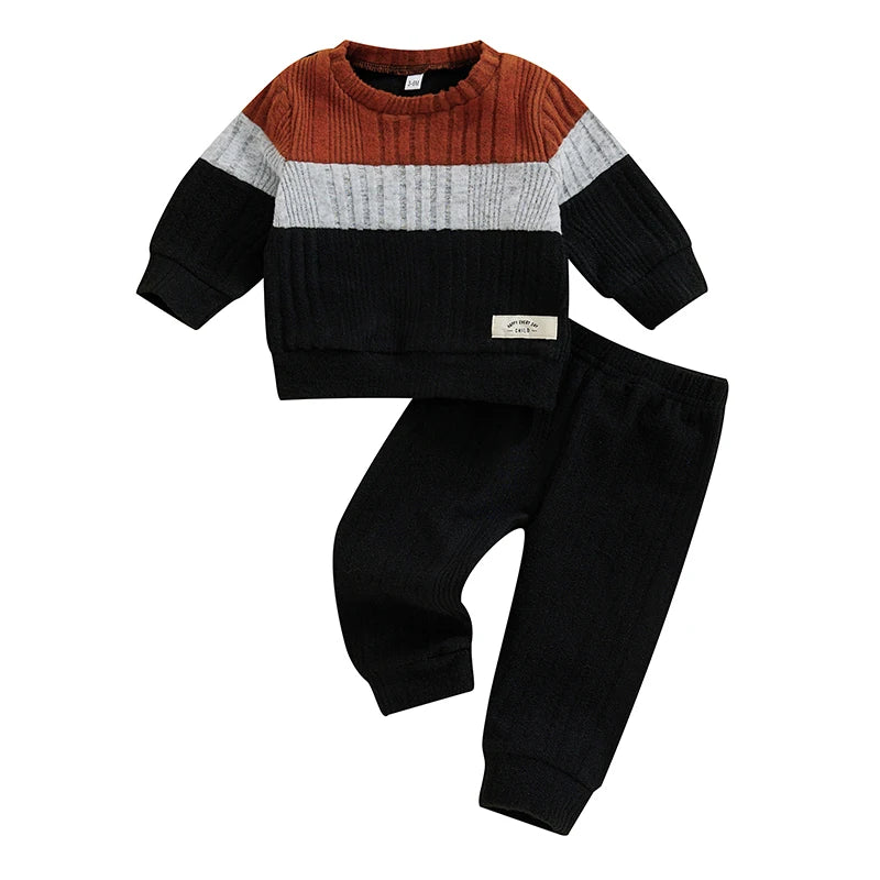 Pudcoco Infant Baby Boy 2Pcs Fall Outfits Long Sleeve Contrast Color Sweater + Pants Set Warm Clothes