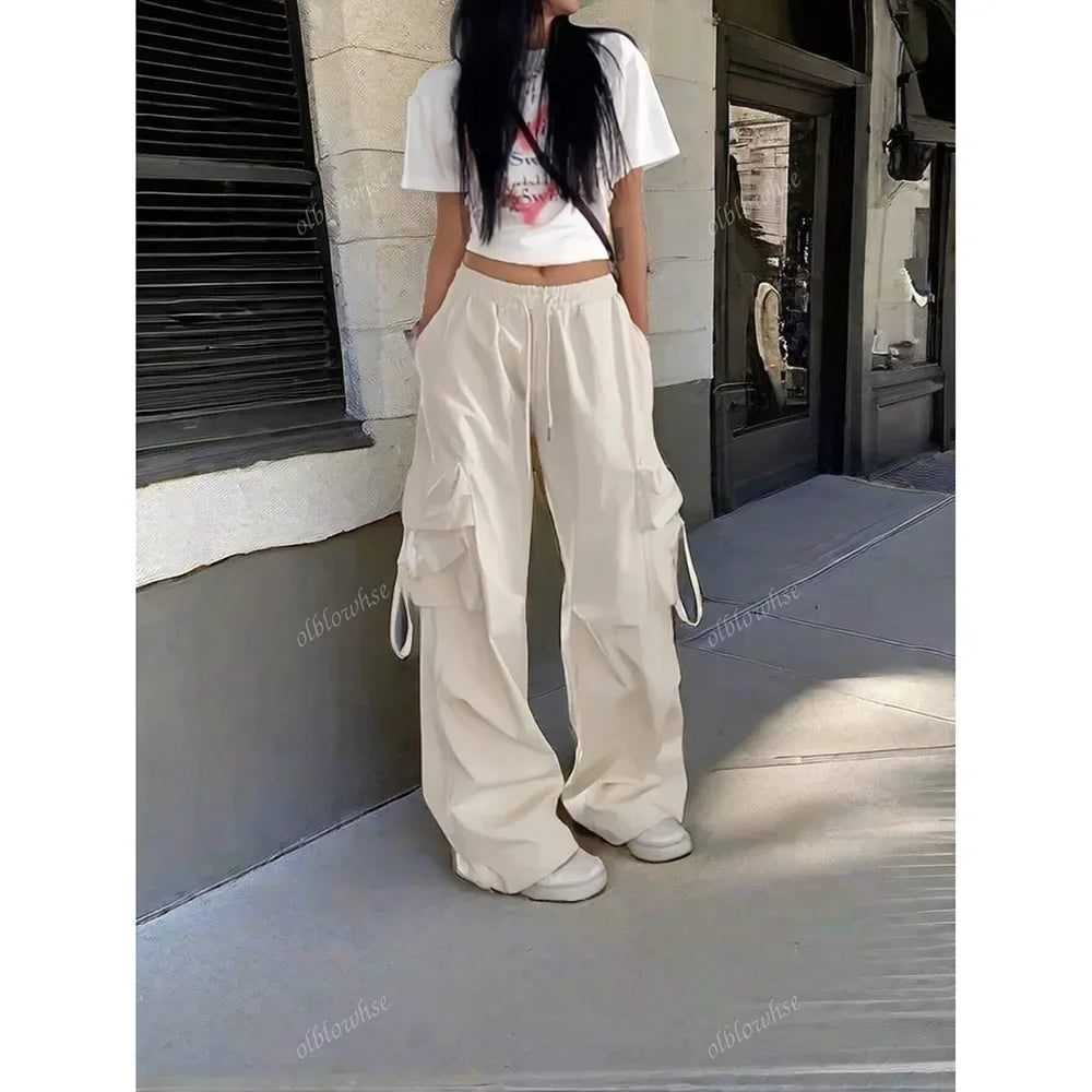Korean Style Casual Workwear Pants Women's Loose Wide Leg Trousers Straight Cut Drapey Cuffed Long Trousers Fashionable Versatil