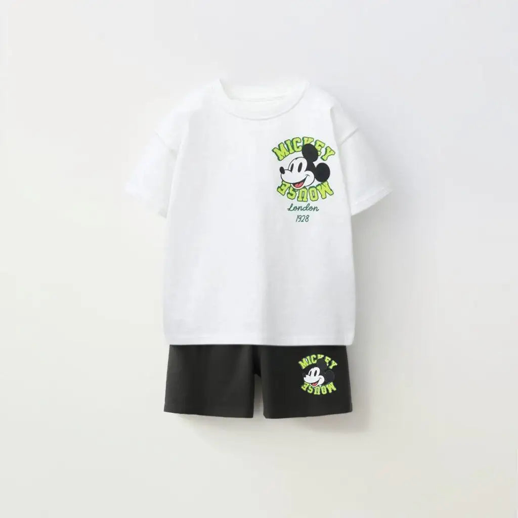 Mickey 2piece Set For Children's Clothes 2026 New Summer Clothing Disney Cartoon T-shirt + Shorts Kids Casual Suit Tracksuits