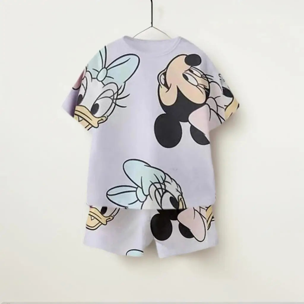 All Over Print Children's Casual Sets Mickey Friends Print Kids Loose 2Pcs Sets T-shirt+Shorts Summer Kid Sport Clothing Popular