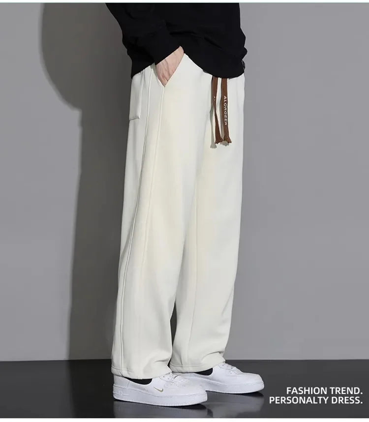 Men's Casual Pants, Men's Spring and Autumn New Style, Hanging Solid Color Sports Pants, Men Loose Straight Leg Wide Leg Pants