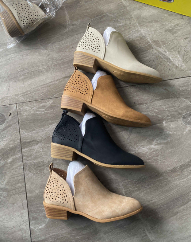 American Women's Short Boots British Style Pointed Toe Thick Heel Fashion Short Boots European Fashion Designer Platform Boots