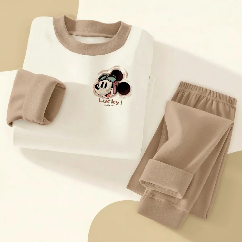 DISNEY Children's Casual Sleepwears Set Mickey Printed Boys Spliced Long Sleeved Home Clothing Suit Kids Soft Comfy Pijamas New