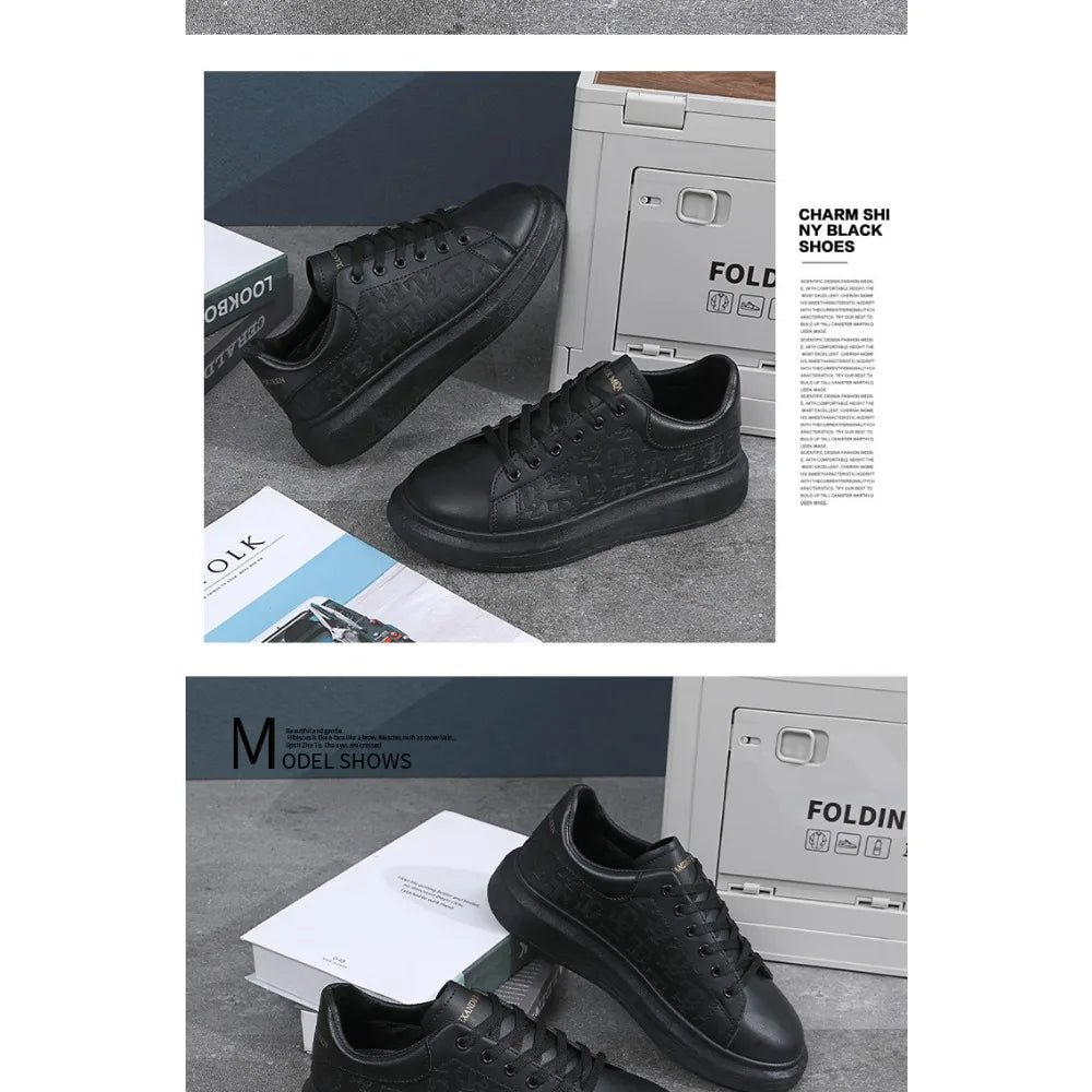 Classic white shoes for men 2025 hot style versatile platform thick sole heightening men's shoes casual sneakers black