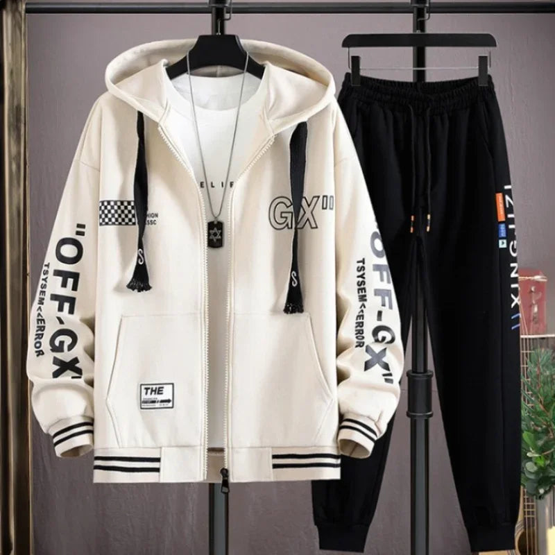 Hoodie Men's Set Spring and Autumn Two-piece Set Trendy Loose Clothing Hooded Jacket Cardigan