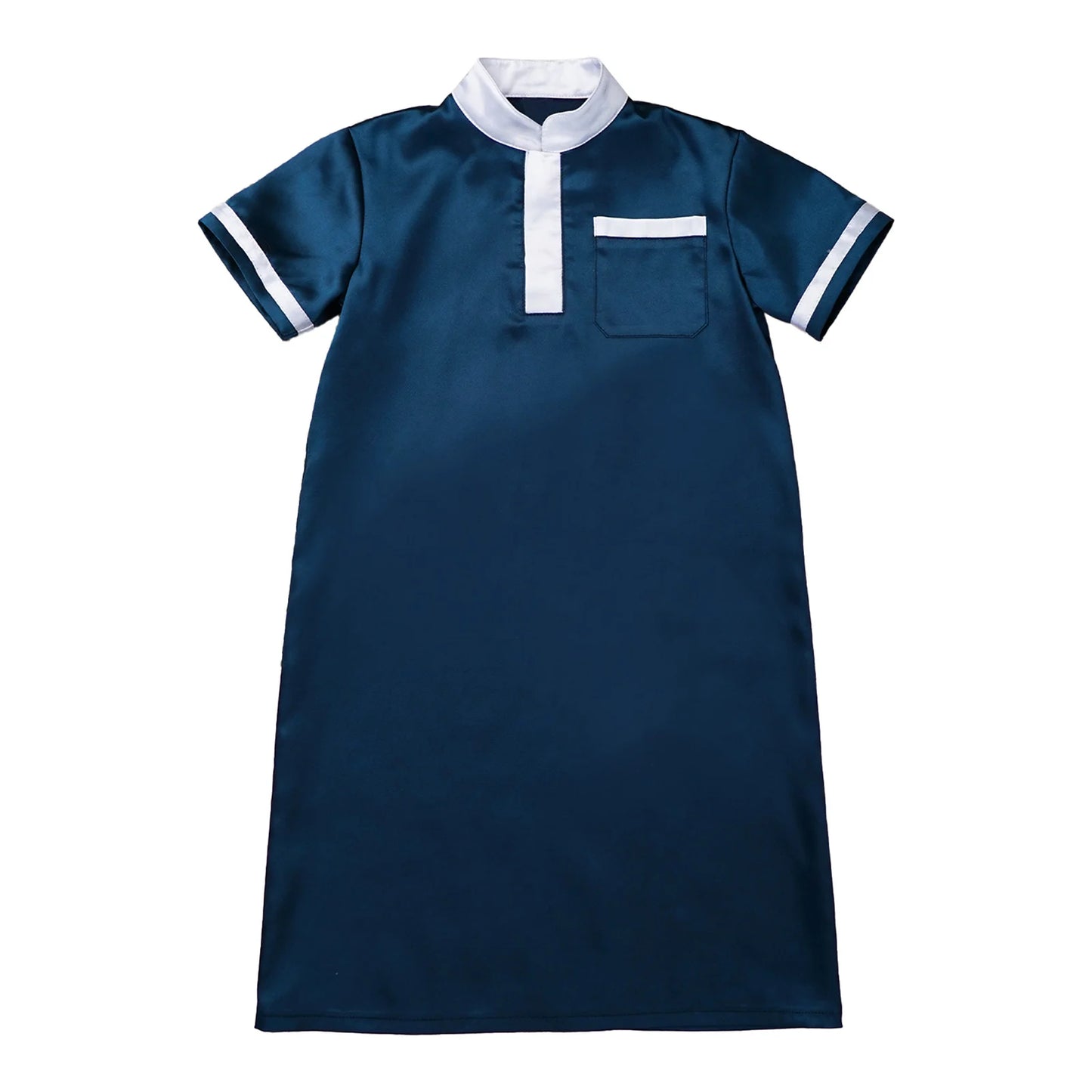 Muslim Baby Boys Robe Ramadan Eid Abaya Stand Collar Short Sleeve Satin Dress Gown with Pocket Arabic Islamic Dubai Kaftan Thobe