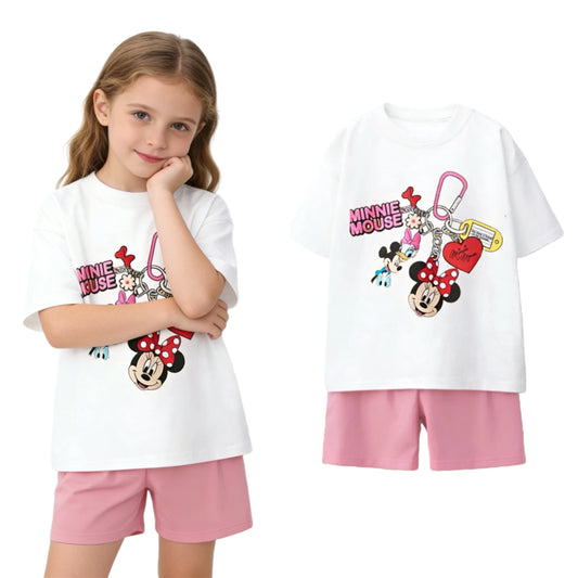 1-7Age Boys And Girls Short Sleeve Shorts Cartoon TShirt Loose Shorts Crewneck Tees Solid Color Shorts 2Piece/Set Outer Wear