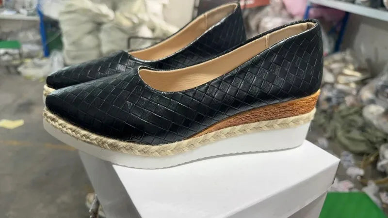 Women Shoes Shallow Mouth Single Shoes Pointed Head Wedge Platform Shoes for Women Loafers Leather Casual Footwear Zapatos Mujer