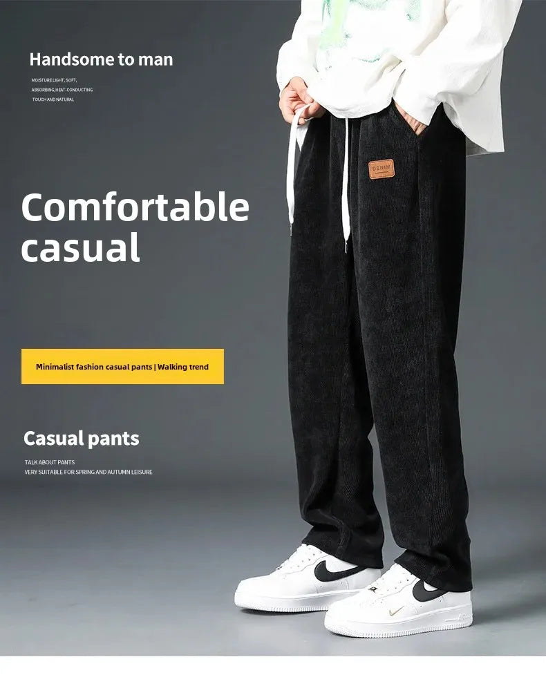 Trendy Corduroy Men's Pants Casual Fleece-Lined Loose-Fit Straight-Legged Sweatpants Autumn Winter High-Quality Foreign Trade