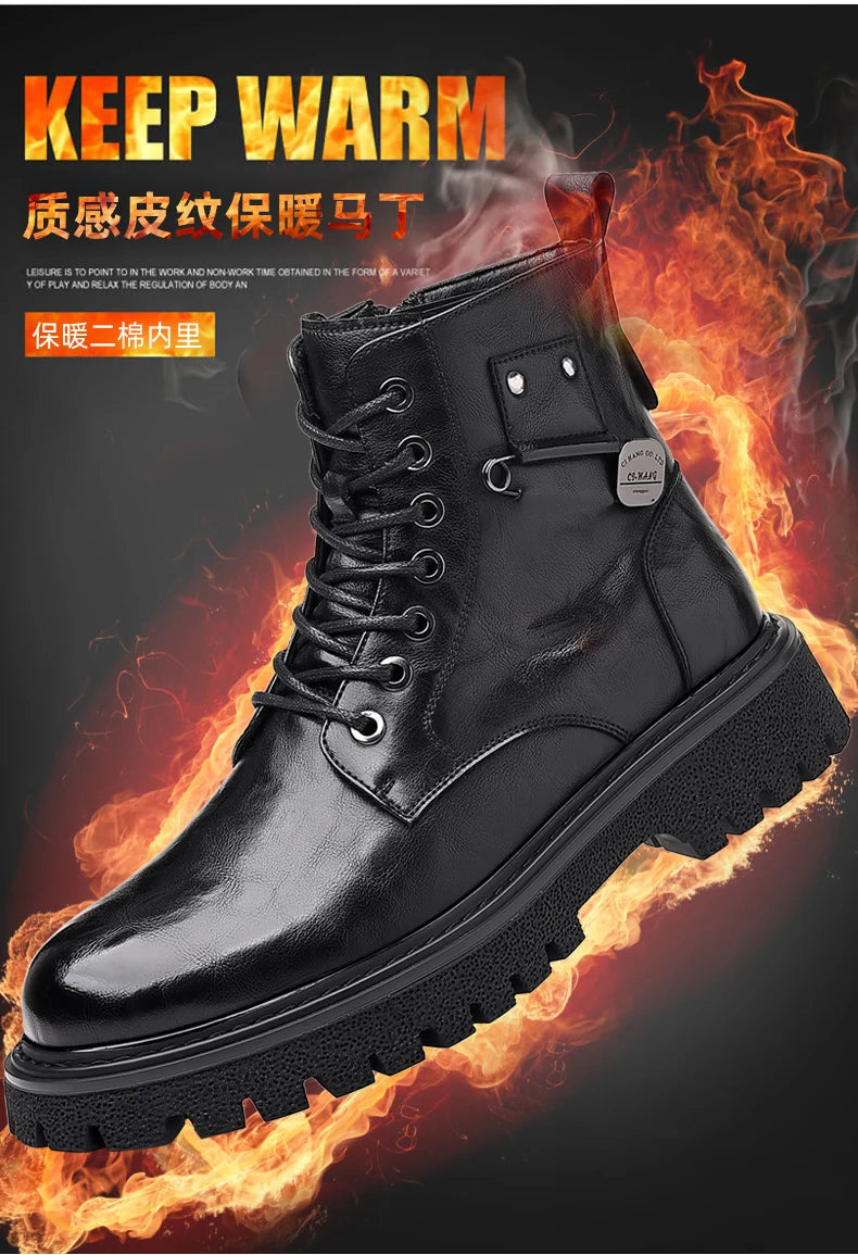 Men's High-Top Boots: British Style Thickened Sole Genuine Leather Indestructible Work Boots, Couple Big Yellow Boots for Men an