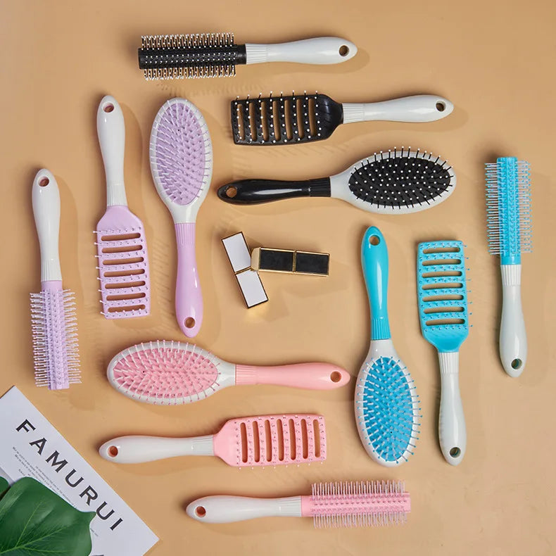 Cute Japanese Korean Massage Anti-screw Plastic Hair Brush White Curly Hair Hollow Activity Gym Untangling Hairdressing Comb