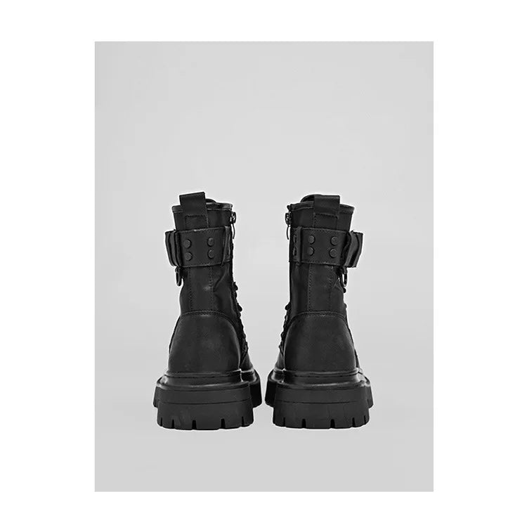 Men's High-Top Boots Retro British Style Black Tooling  Boots Fad Belt Buckle Designer Motorcycle Boot Man Casual Platform Boots