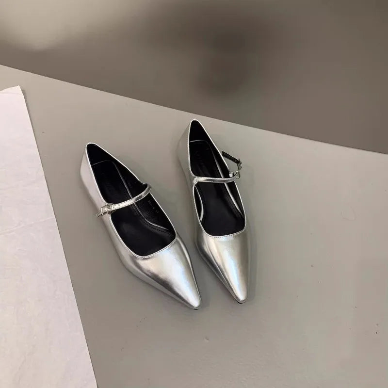 Flat Shoes for Women 2025 Spring Autumn New Mary Jane Shoes Low Heel Pointed Flat Bottomed Women's Shoes Plus Size 42 43 44