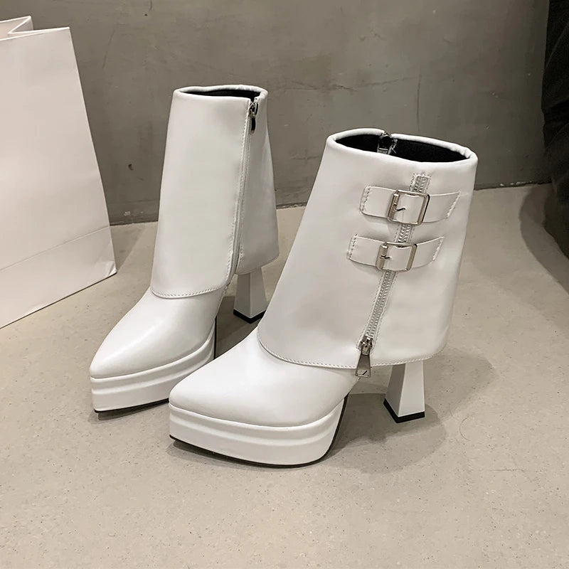 Boots for Women Fashion Designer Trouser Tube Boots Thick Bottom Heightening Platform Boots Women's Side Zipper Ankle Boot Botas