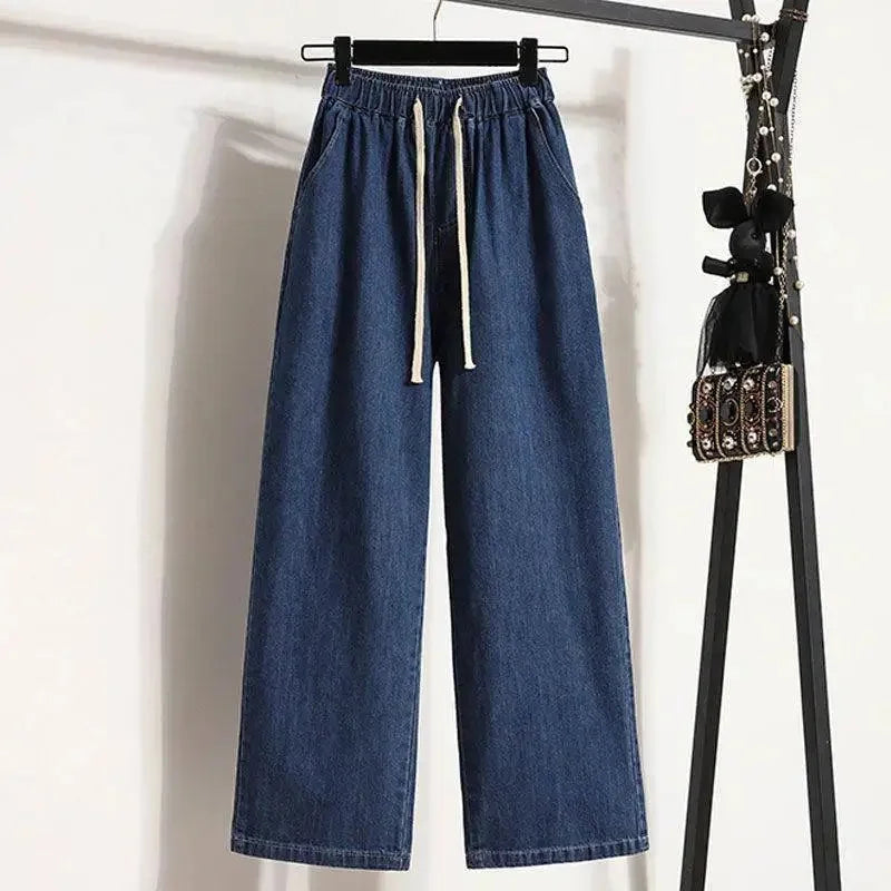 Slimming High Waist Wide Leg Jeans Women's plus Size Straight Cut Thin Denim Pants Comfortable Loose Fit Versatile Trousers