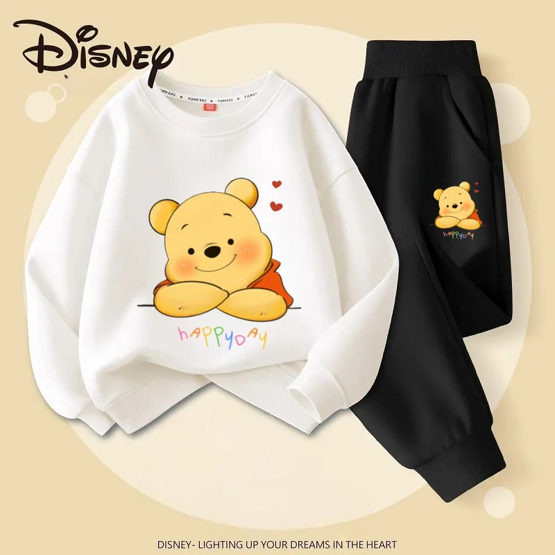 Spring Baby Girls Clothes Set Children Disney Winnie the Pooh Print Sweatshirt Top and Pants Bottom 2Pcs Suit Cotton Tracksuit