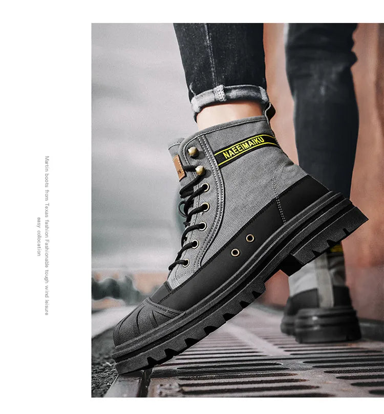 Boots Men's Shoes  Autumn and Winter Breathable High-top Boots Heightened Thick-soled All Match Canvas Casual Shoes Mens Boots