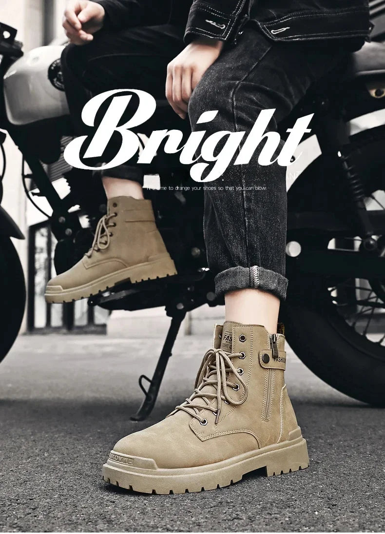 Men's Boots Fashion Motorcycle Ankle Boot New High Top Leather Boots for Men Non Slip Platform Work Safety Boot Botas Hombre