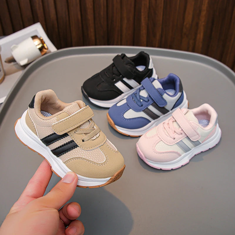 Children's Sneakers 0-8 Years Old Blue Leather Boys Girls Single Shoes Four Seasons Models Soft Non-slip Kids Walking Shoes