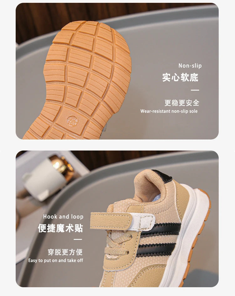 Children's Sneakers 0-8 Years Old Blue Leather Boys Girls Single Shoes Four Seasons Models Soft Non-slip Kids Walking Shoes