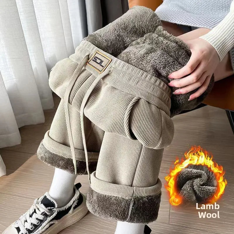 Thickened Fleece Wide Leg Pants Women's Autumn Winter New Style Northeast INS Casual Loose High Rise Straight Leg Trousers