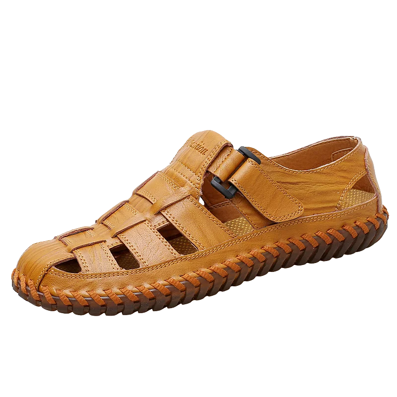 2024 Classic Brand Trend Brown Men's Sandals Handmade Soles Durable Men's Camping Beach Shoes Anti Slip Hollow Casual Shoes