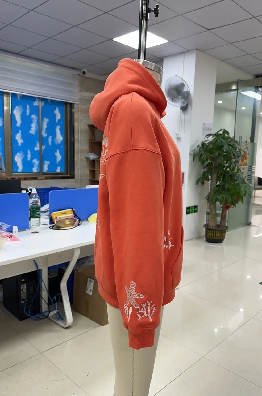 Combhasaki Cute Hoodies for Teen Girls Graphic Embroidery Oversized Preppy Sweatshirt Y2K Long Sleeve Aesthetic Beach Hooded Top