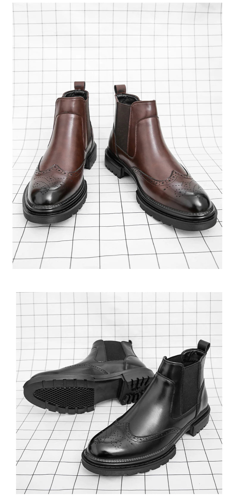 Men's riding boots British-style retro brogue carved high-top leather shoes men's casual leather shoes thick-soled leather boots