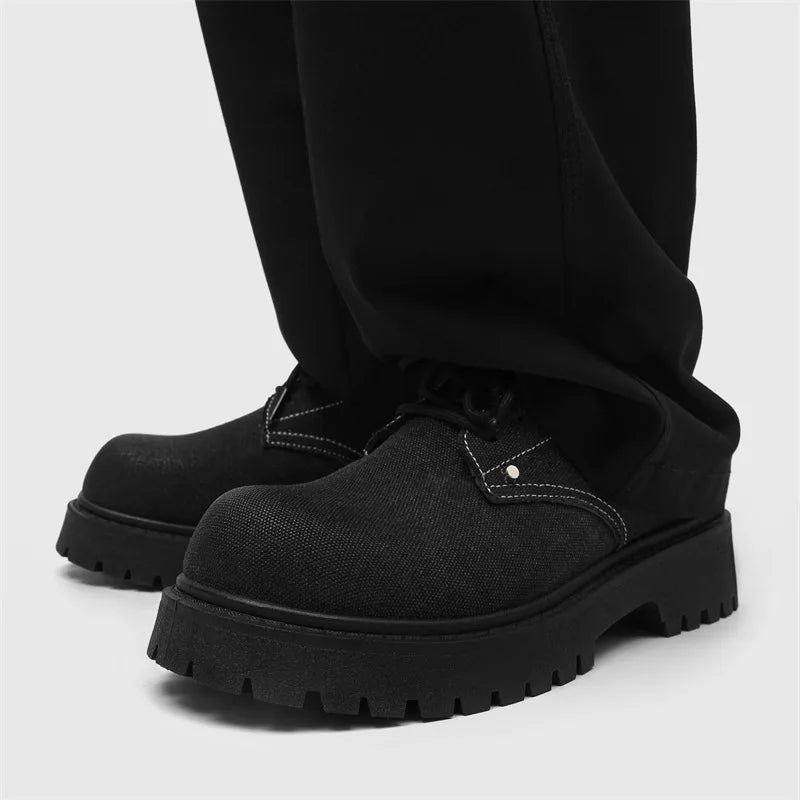 New Mens Derby Shoes British-Style Big Round-Toe Chunky Platform Sneakers Original Breathable Casual Shoes for Streetwear &Daily