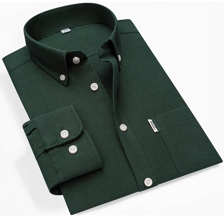 Men's Hard-wearing Comfortable 100% Cotton Long Sleeve Dress Shirt with Pocket, Spring Autumn Casual Oxford Button-Down Shirts