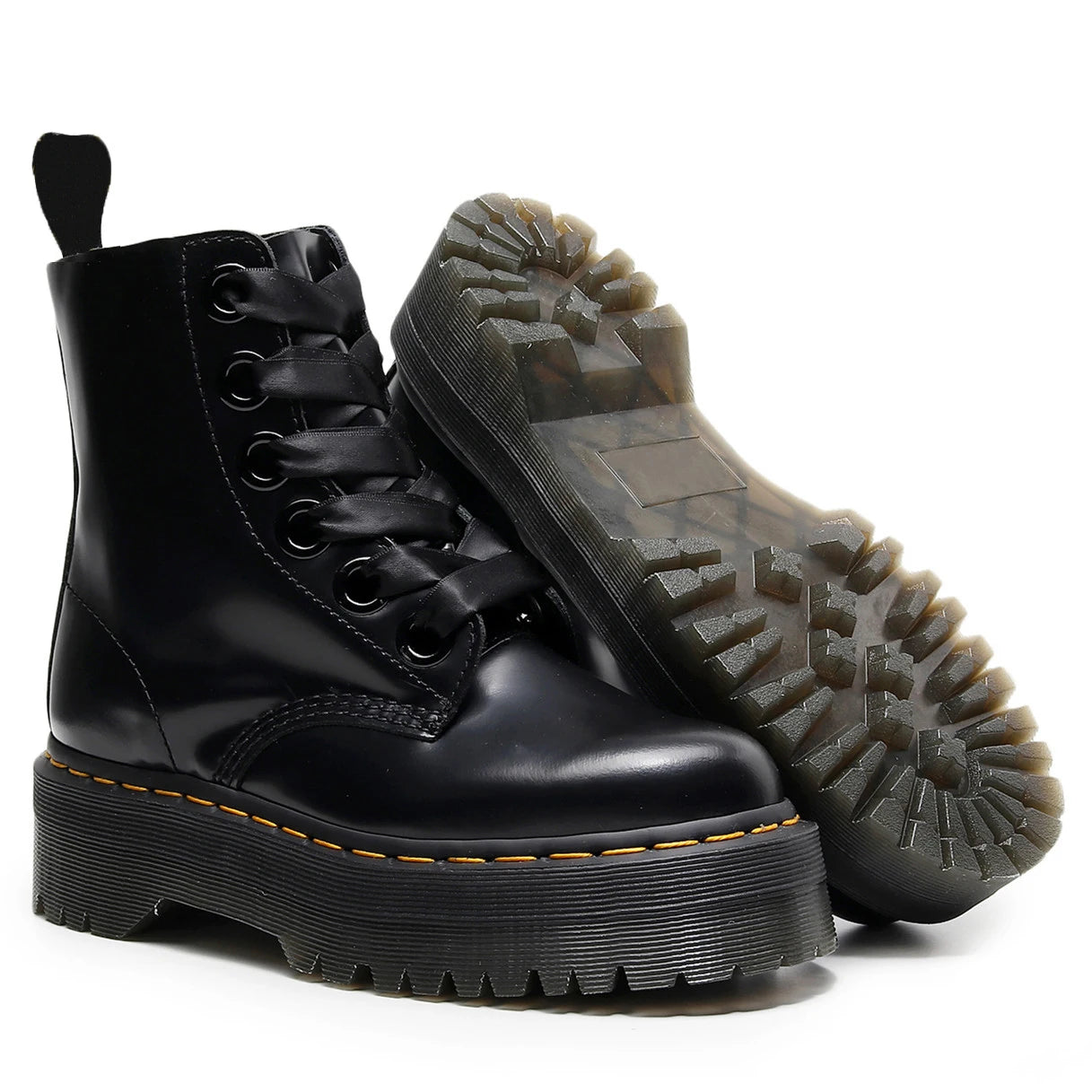 Genuine Leather British Style Thick-Soled Boots for Women 2025 New Autumn and Winter High-Top Height-Increasing Mid-Calf Black P