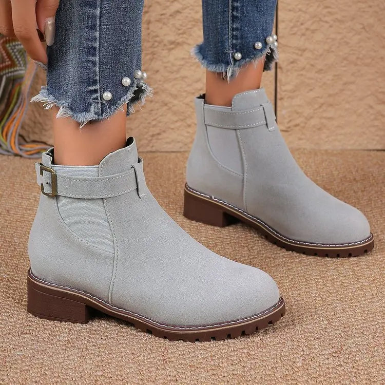 Autumn Winter Women Boots High Quality Belt Buckle Women Platform Boots Fashion British Style Round Toe Ankle Boots Women Shoes