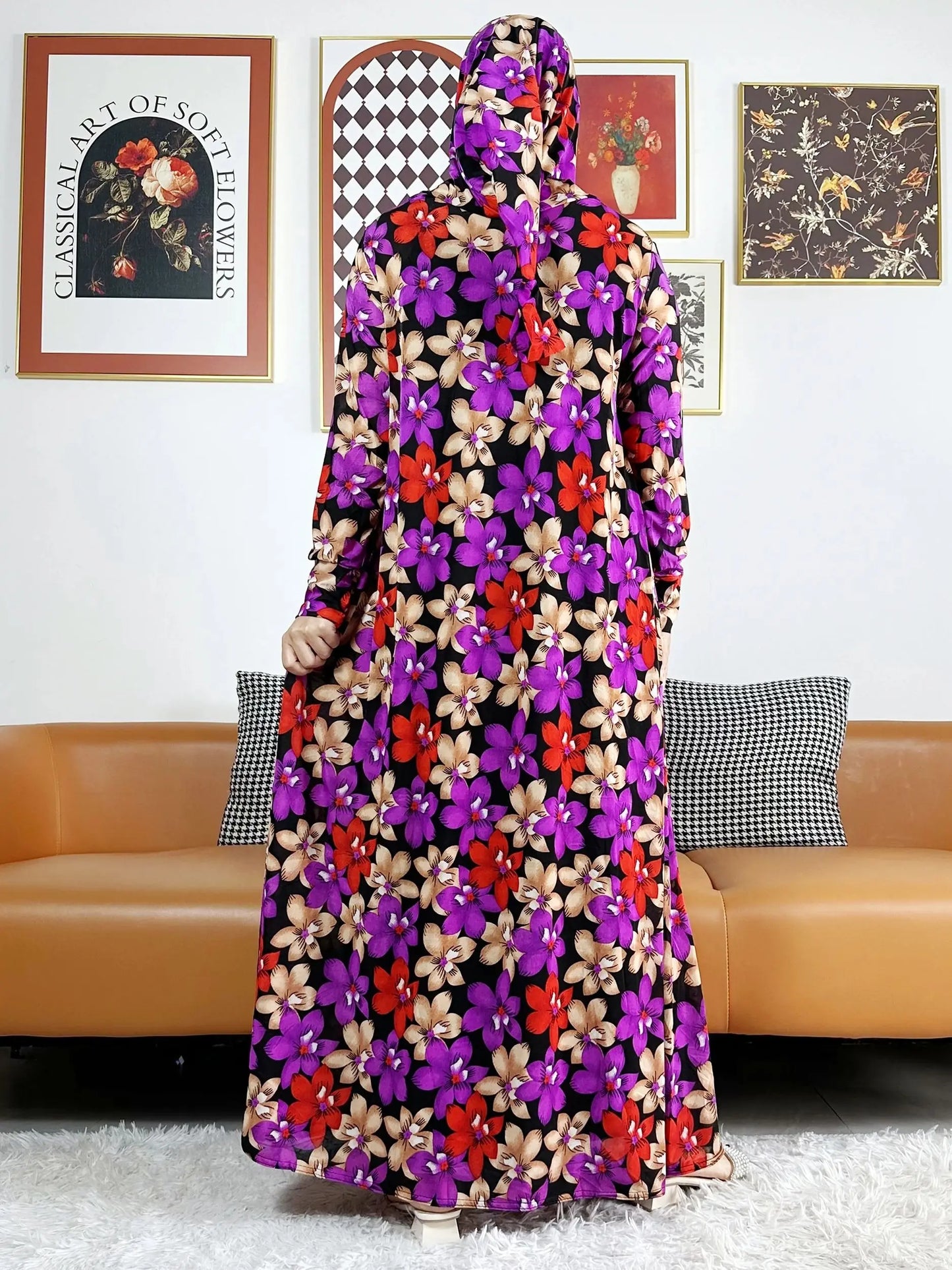 One Piece Set Muslim Young Girls Hooded Hijab Abaya Dress Ramadan Prayer Set Arab Dubai Headscarf Long Robe Islamic Party Gown