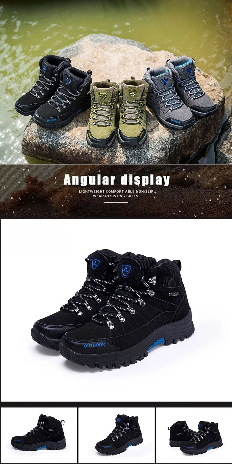 High-top Boots Men Outdoor Anti-slip Thick-soled Comfortable Ankle Boots Men Breathable Shock-absorbing Casual Hiking Shoes Men