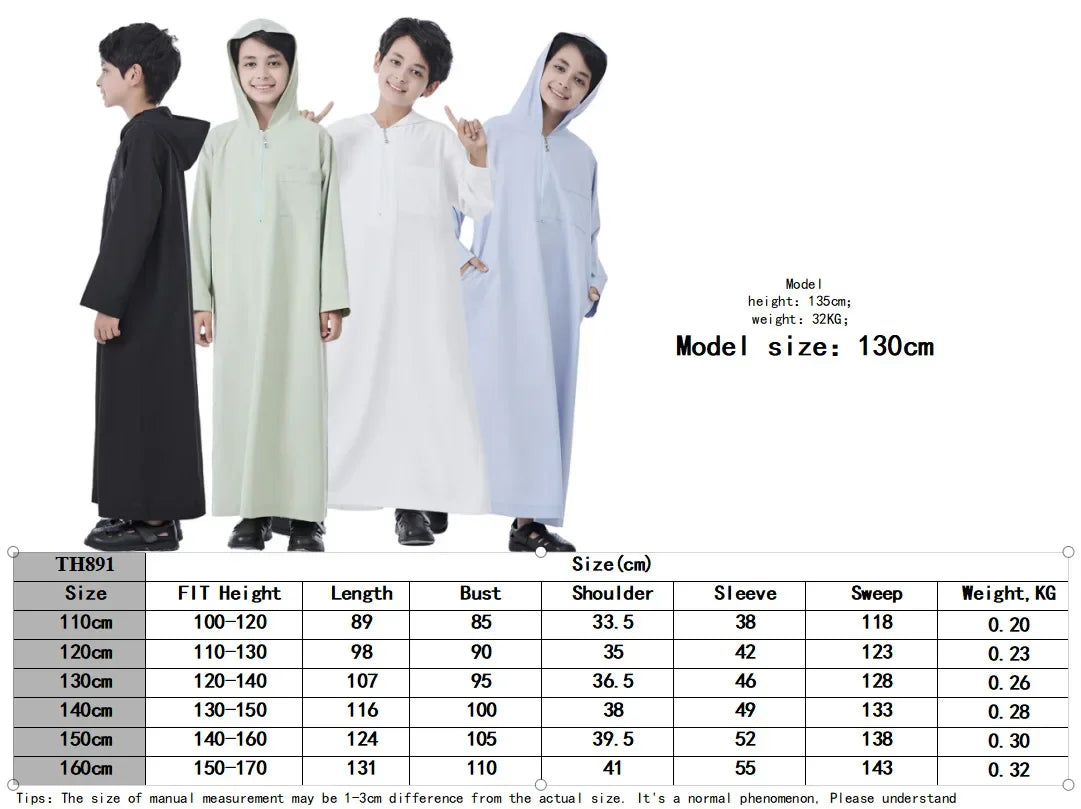 Boys Kids Islamic Muslim Hooded Juba Kaftan Robe Arabian Dubai Qatar Boy Long Sleeve Shirt Abaya Robe Dress Solid Color