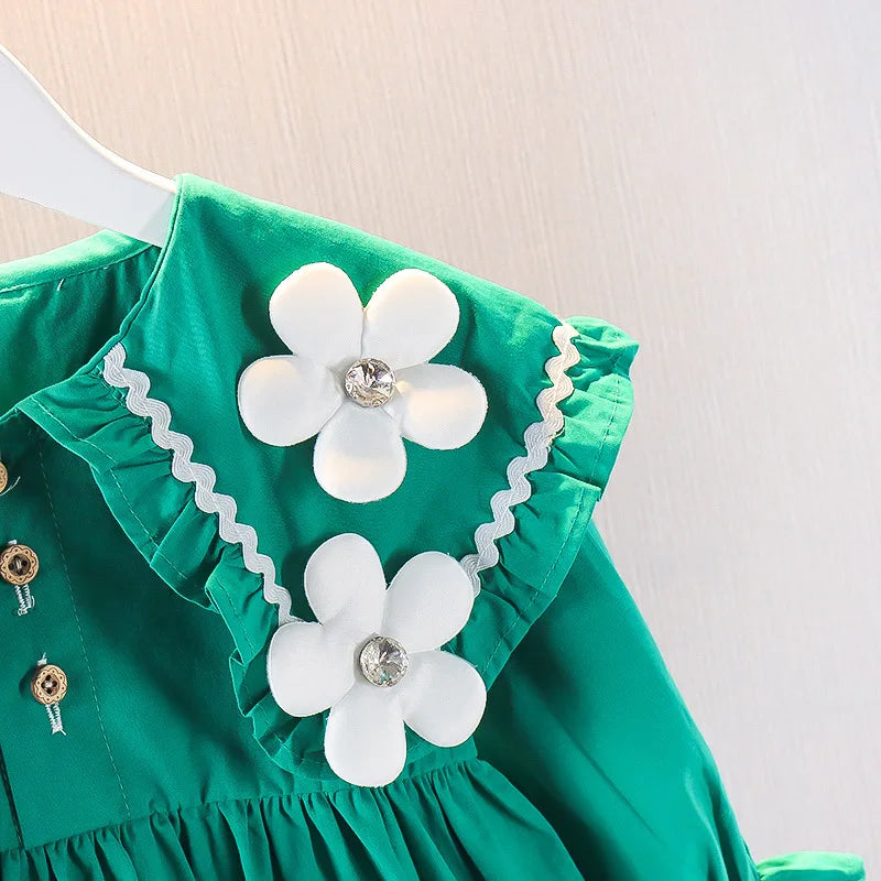 Children's Korean version Dress Spring and Autumn Fashion Girl's Pure Cotton Flower Doll Neck Dress Infant Princess Dress 0-4Y