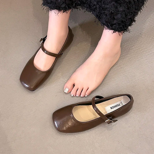 2025 Women Leather Shoes Spring Autumn New Fashion Korean Style Soft Bottom Anti-slippery Versatile Retro Simple Lady Flat Shoes
