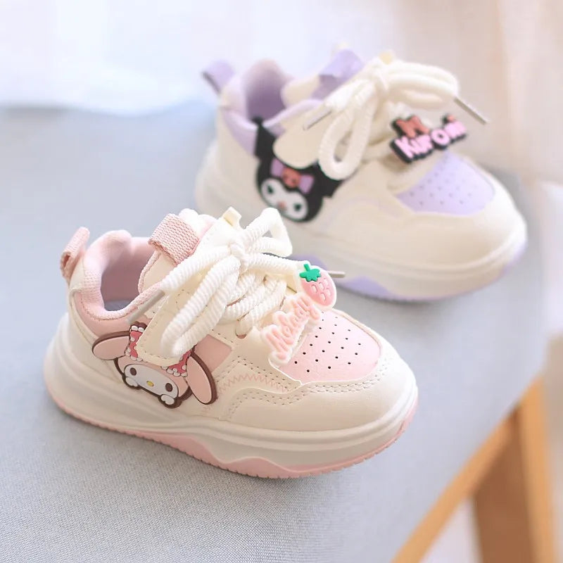 Kids'Casual Shoes Cartoon Kuromi PU Leather Spring Summer Shoes For Girls Anti-slip Velcro Pink Pruple Shoes Size 21-30