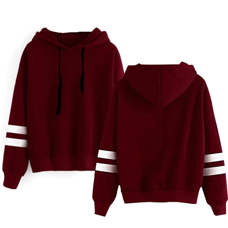 New Autumn Womens Hoodie Long-Sleeved Lazy Style Top Daily Striped Slim Fit Sweatshirts Solid Color Versatile Casual Tracksuit
