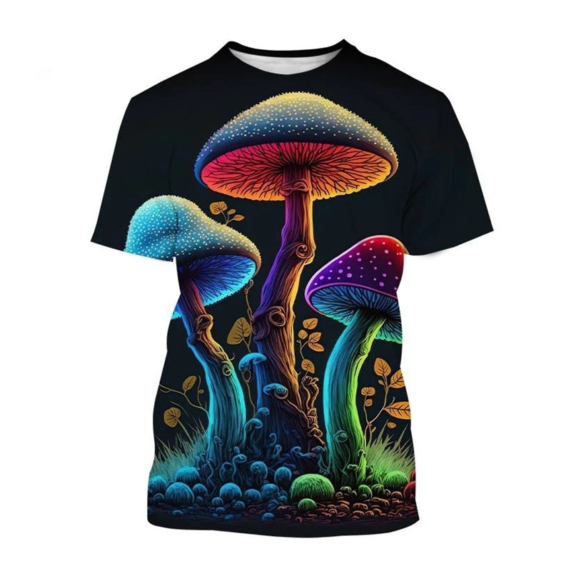 Mushroom Forest T-Shirts Plants Graphic 3D Print Men Women T Shirt Short Sleeve Oversized Harajuku Y2k Tops Tees Kids Clothing